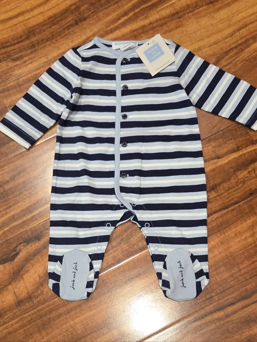 Janie and Jack NWT 0-3 Months Navy and Blue Striped Footie One-Piece